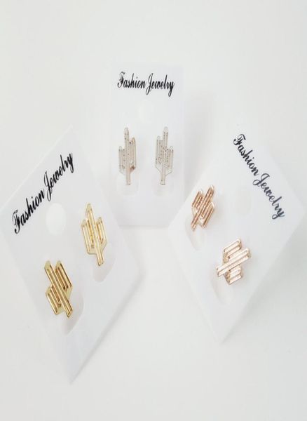 

fashion cactus stud earrings for women planar hollow out cactus stud earrings silver plated zinc alloystud earrings8709216, Golden;silver