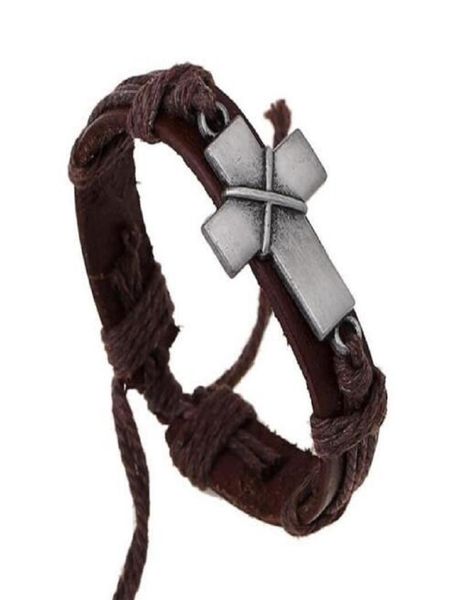 

new brand leather charm bracelets punk rock design vintage geometric cross wrap bangles bracelets wristband retro jewelry7760767, Golden;silver