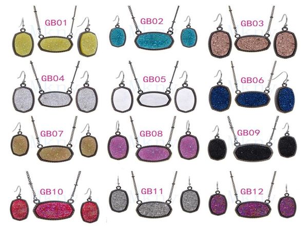 

oval style resin drusy druzy necklace earings luxury designer jewelry set for women wedding party mki gift christmas4909243, Silver