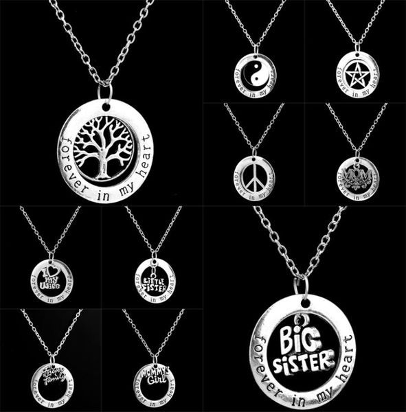 

forever in my heart circle pendant necklace family member mom girl grandma big little sister friend pendants for women neckla5750118, Silver