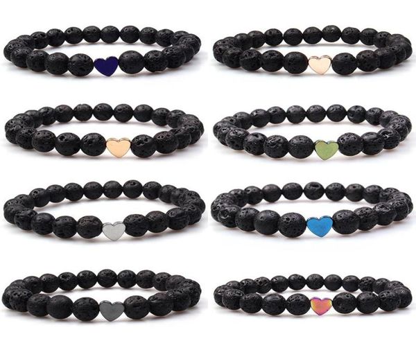 

8mm volcanic lava stone essential oil diffuser bracelets bangle healing balance yoga love heart bracelet for men women9392863, Black