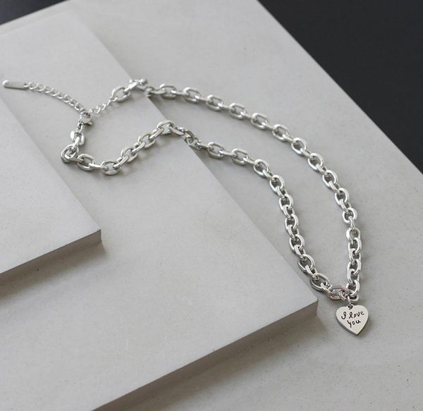 

new stainless steel love thick chain peach heart i love you necklace7418072, Silver
