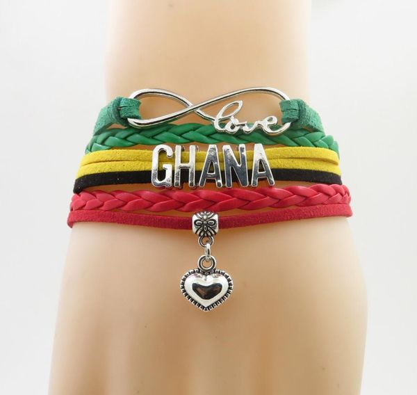 

infinity national ghana bracelet heart charm love ghana national flag bracelet bangle for world cup1508781, Golden;silver