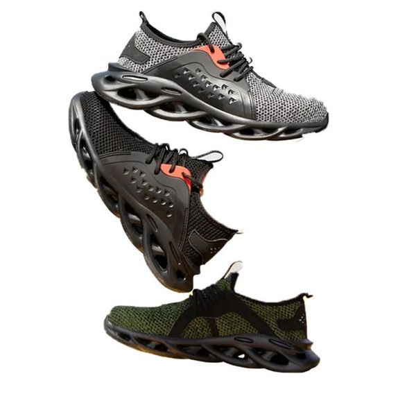 

jackshibo work safety shoes for men summer breathable boots working steel toe antismashing construction safety work sneakers y20054374283, Black