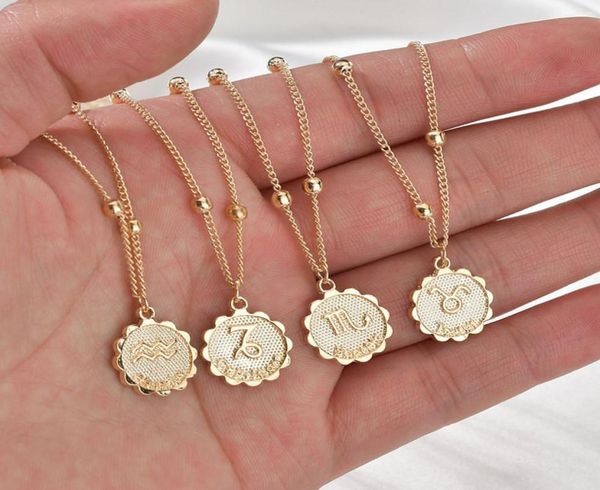 

selling 12 constellation necklace classic 18k gold zodiac sign round pendant bead chain necklace jewelry1555476, Silver