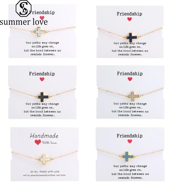 

fashion design women cross charm bracelets natural resin druzy stone gold copper chain bracelets bangles for girl summer jewelry g8417173, Black