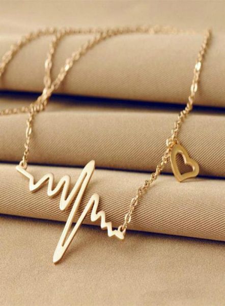 

ecg necklace love shaped titanium steel heartbeat lockbone chain heart pendant necklace female retro necklace jewelry accessorie6893851, Silver