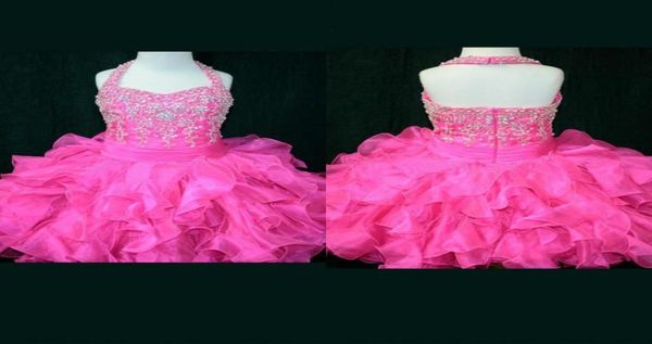 

custom made birthday party dresses a line mini  halter pink cupcake girls pageant dresses girls crystal beaded flower gi9417924, White;red