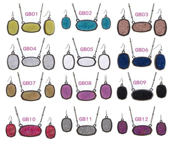 

oval style resin drusy druzy necklace earings luxury designer jewelry set for women wedding party mki gift christmas6322404, Silver