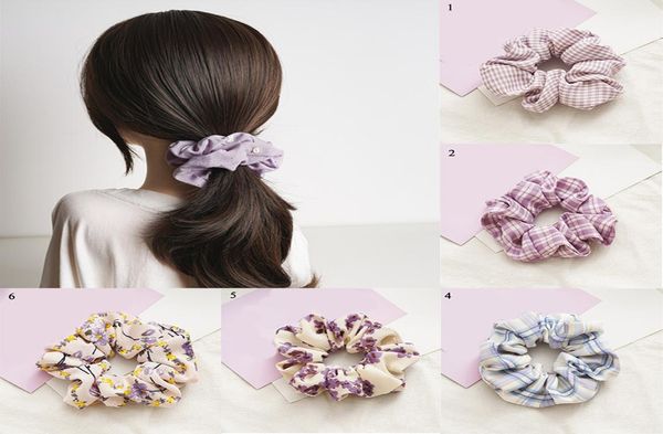 

purple scrunchie stretch headband floral plaid scrunchies women elastic hair bands korea hair ties girls hair accessories3475743, Golden;silver