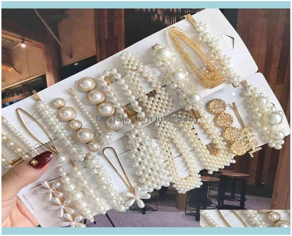 

headbands jewelrysimulated pearl barrettes beaded geometric women clip grips aessories girls jewelry fashion hair pins drop delive1368306, Silver