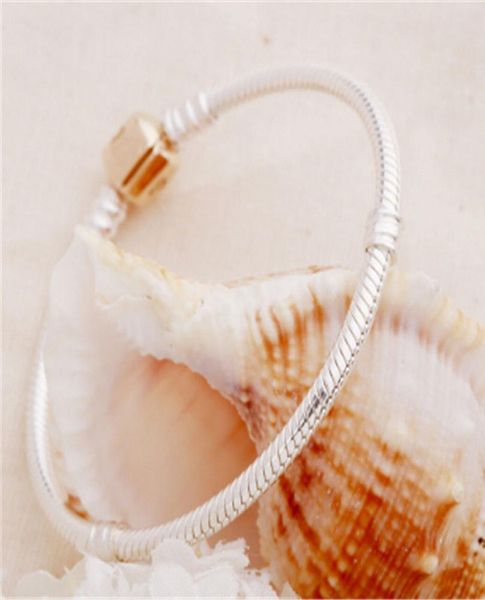 

17-21cm brand women men chain bracelet silver charm rose gold bracelet bangle diy beads fit bracelet fine jewelry mujer pulseira9999589, Golden;silver