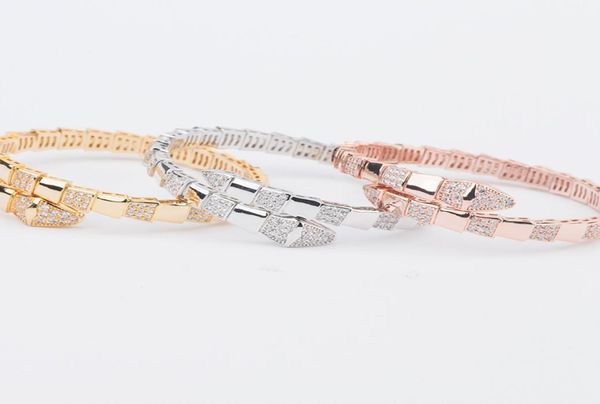 

fashion brand jewelry lady brass glossy surface spacing diamond single circles serpent 18k gold wedding engagement open bracelets3461317, Black