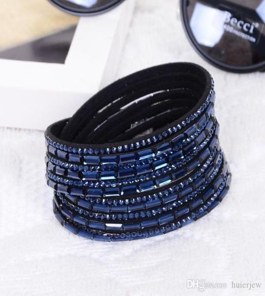 

charm bracelet bohemian rhinestone cuff wrap bangle magnetic clasp leather bracelet6624878, Golden;silver