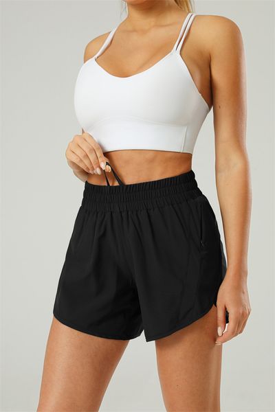 

lu-718 lu lulemon women's lining mid rise fitness running shorts breathable mesh panel sports fitness yoga shorts zip pocket