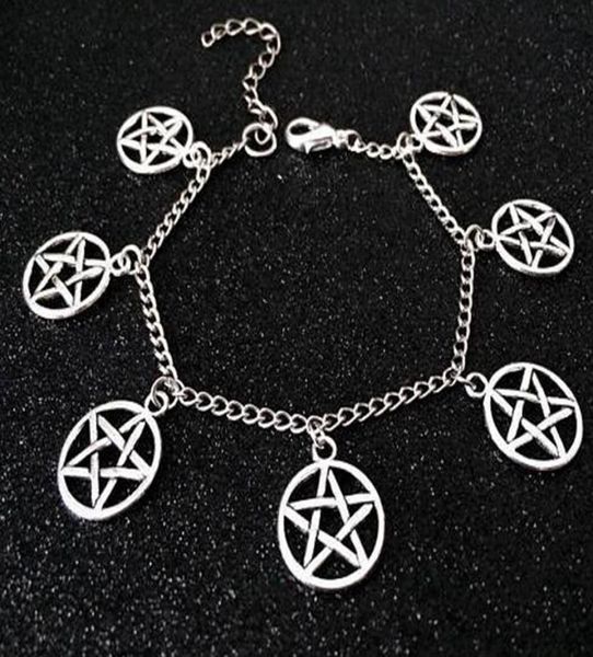 

fashion jewellery supernatural power pentagram witchcraft gothic pentacle bracelet charm pendant braided rope bracelet women men6704927, Golden;silver