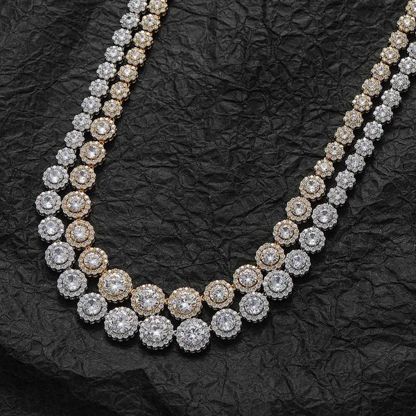 

7-12mm wide gradual size flower shape circular mix and match zircon tennis necklace hip hop couple male female style silver color aesthetic, Black