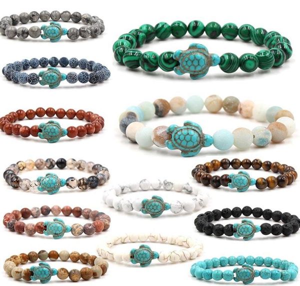 

beaded natural stone bracelets blue tortoise bracelet sea turtle charm agate tiger eye turquoise lava stone beads women mens brace7671708, Black