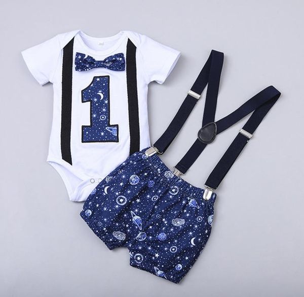

baby boy 1 year birthday clothes set 1st birthday romper straps shorts baby boy 2 piece outfit baby boy summer clothes 20203499266, White