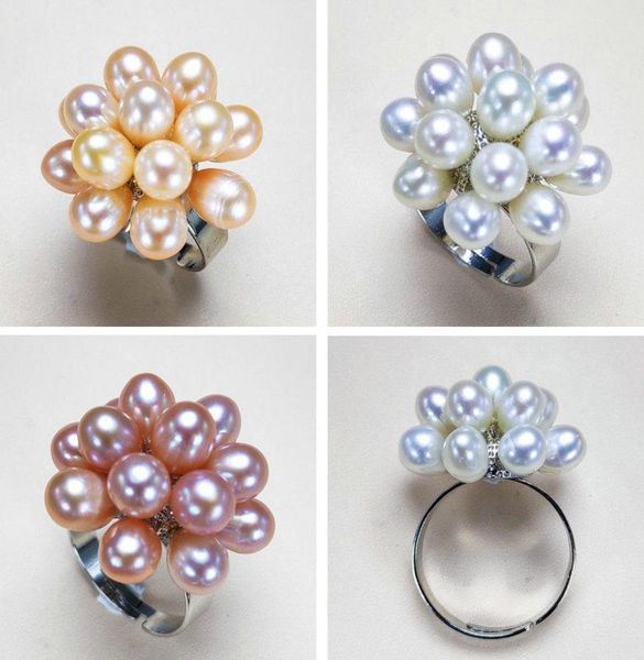 

2019 fashion pearl ring natural freshwater pearl rings pearl fower ring 3 color jewelry for women gift7561779, Golden;silver