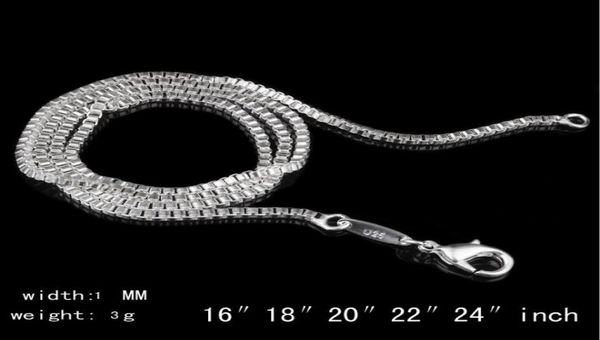 

925 sterling silver plated 1mm box chain for women size 16 to 24inch dc07 new 925 silver plate lobster clasps smooth chains n6944885