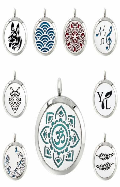 

yoga flower wave feather 30mm magnet stainless steel diffuser necklace pendant essential oil aromatherapy perfume locket 10 pads 2315413, Silver