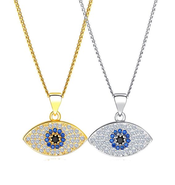 

blue evil eye necklace bling cubic zirconia cz eye pendant 18k gold platinum chains for women fashion turkey jewelry 8876572, Silver
