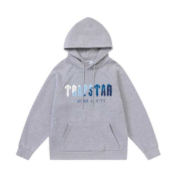 

designer clothing men's sweatshirts hoodie trapstar white blue towel embroidered plush sweater pants set autumn/winter relaxed pullover, Black