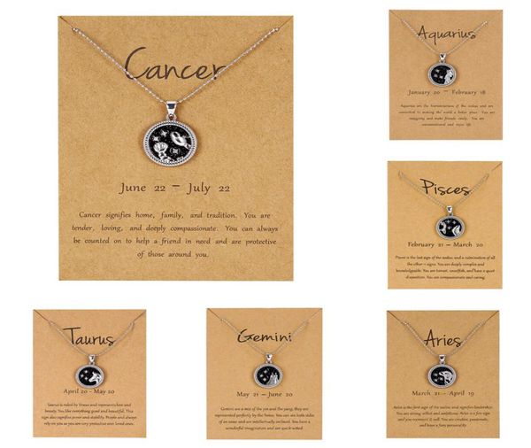 

12 constellation pendant necklace for women zodiac sign aquarius leo libra aries wish card fashion jewelry birthday gifts1128015, Silver