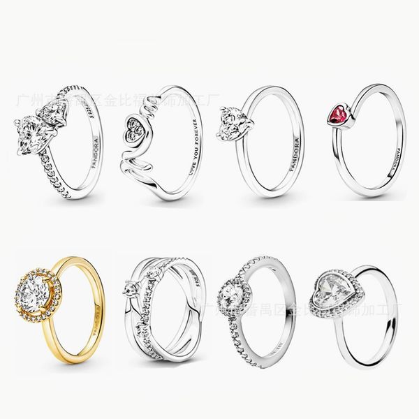 

925 sterling silver new fashion women's ring new shining double heart ring round heart style ring suitable for original pandora a speci
