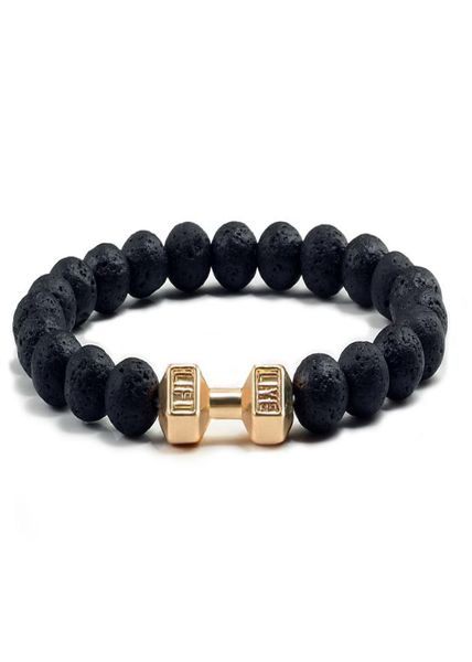 

new dumbbellsbracelets bead fashion natural black stone beaded bracelet for men039s energy barbell jewelry gifts9149571
