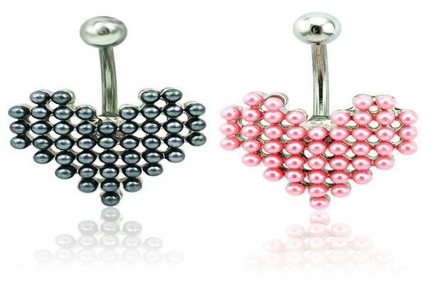 

brand new belly button rings 316l stainless steel barbells pearl heart navel rings body piercing jewelry6626827, Silver