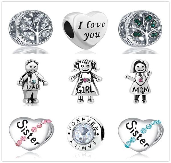 

moq 20pcs european mother's day gift mom dad girl sister charm bead fit original bracelet jewelry diy for women j0107804312, Bronze;silver