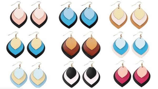 

multilayer pu leather dangle earrings boho handmade personlized leather leaves ear rings for women designer jewelry gift drop 4032799, Silver