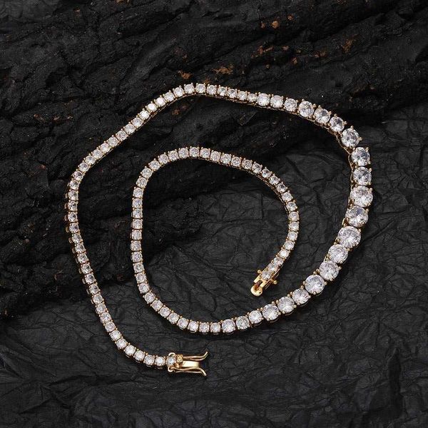 

gzw jewelry gradient size zircon tennis necklace new ins fashion personality chain hip hop lovers men's and women's necklaces full, Black