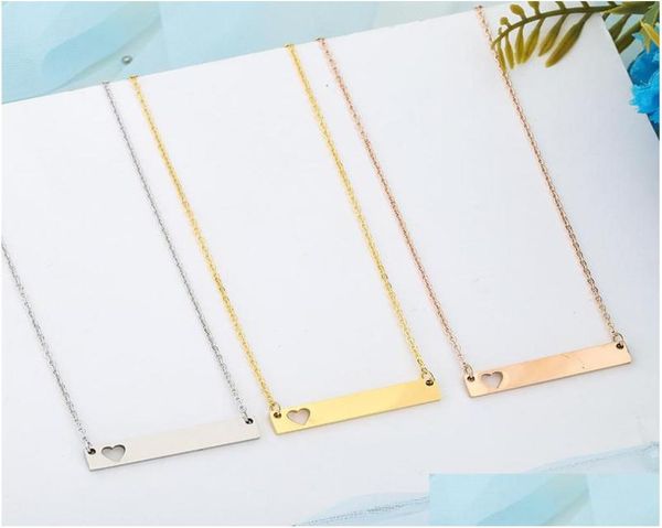 

pendant necklaces love heart necklace fashion gold solid blank bar pendant stainless steel necklaces for buyer own engraving jewel3094599, Silver