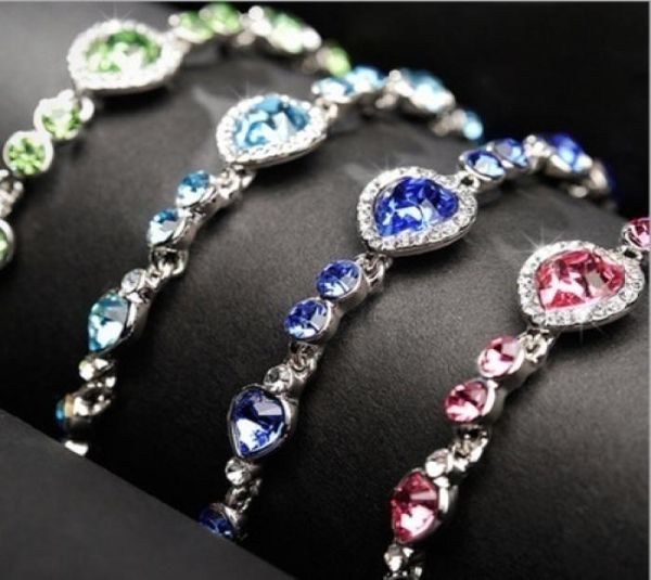 

elegant women bracelet 925 silver z heart bracelet chain 21cm silver crystal diamond chain womens fashion3203596, Golden;silver