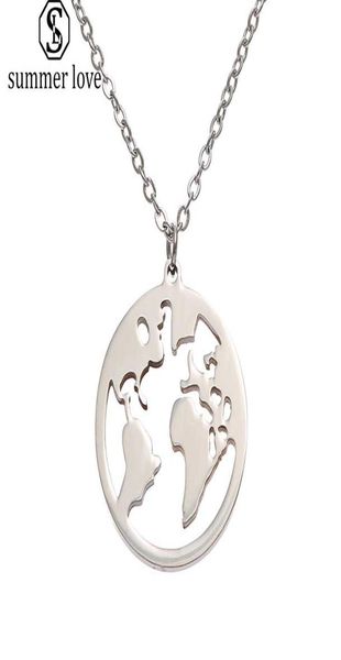 

stainless steel world map necklace wanderlust geometric round pendants necklace personalized fashion outdoor jewelry earth day gif4078932, Silver