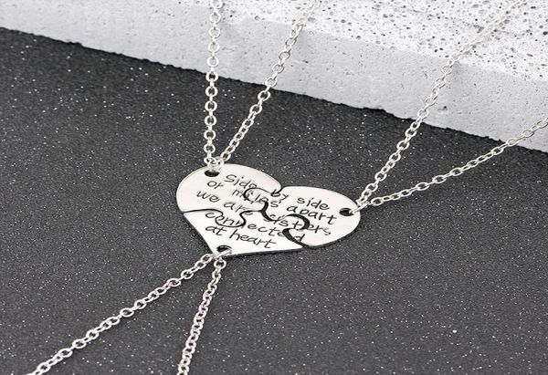 

3 piece broken heart friends necklaces carved side by side or miles apart we are sisters connected at heart necklace n1892105656, Silver