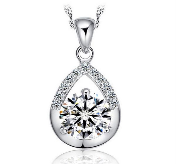 

water drop crystal pendant necklace women with fashion charms necklace ladies popular 925 sterling silver pendant3265025