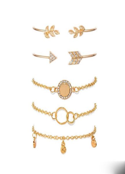 

5pcs simple personality twig ring diamond arrow combination adjustable cuff open bracelet stackable wrap bracelet set women039s7505762, Golden;silver