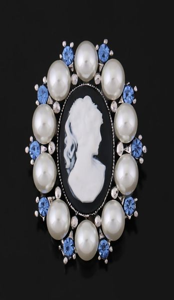 

imitation pearl surrounding vintage cameo brooch for women or wedding4304804, Gray