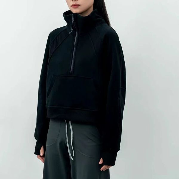 

women's jackets autumn jackets hoodys sports half zipper terry designers sweater cing loose short clothes, Black;brown