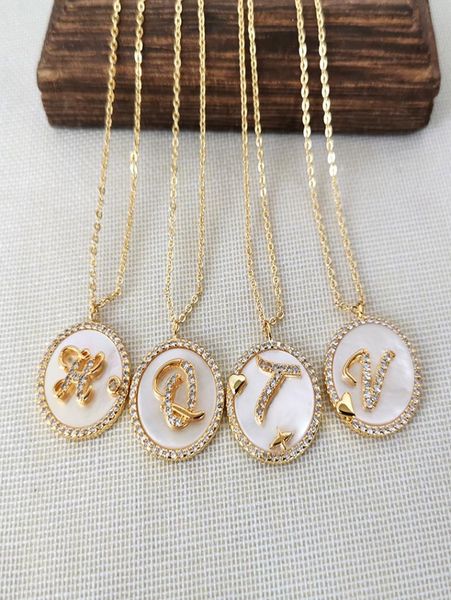 

cz micro pave initial alphabet az letter round shaped shell pendant charm jewelry necklace for women gift nk5672554016, Silver