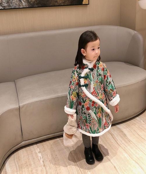 

jackets winter thicken warm girls retro tang costume children cotton cheongsam jacket jacquard kids dress year039s wear 12m8t6659491, Blue;gray