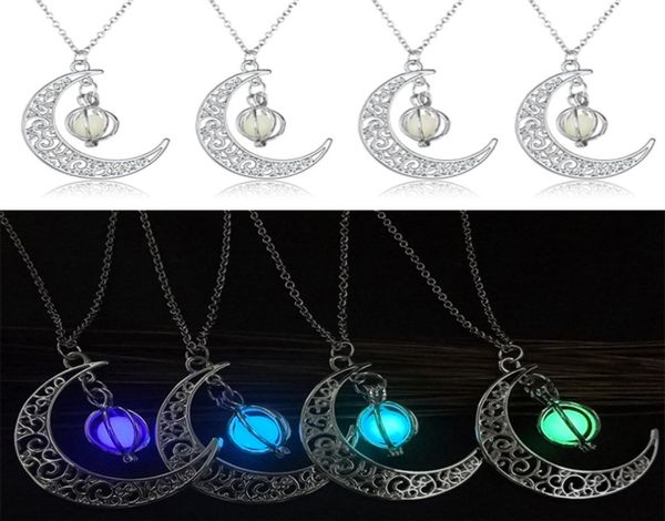 

new 4 styles fashion luminous glow in the dark necklace moon pumpkin pendant necklaces women men christmas halloween creative gift3542278, Silver