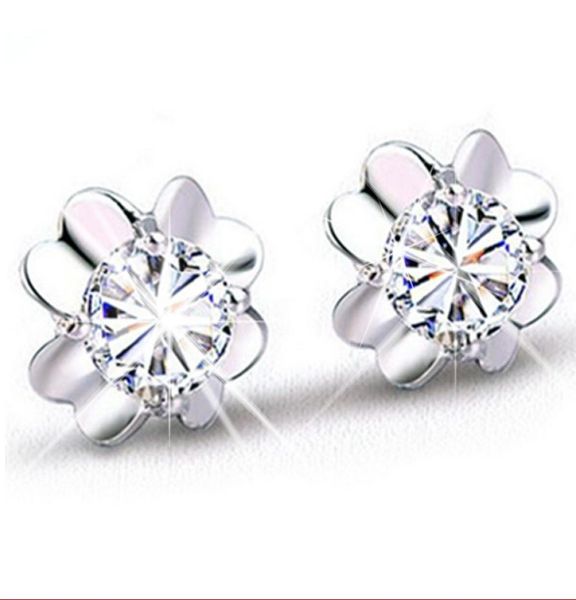 

whole silver woman earring romantic charm simple crystal pure clear clover earrings 925 sterling jewelry3027584, Golden;silver