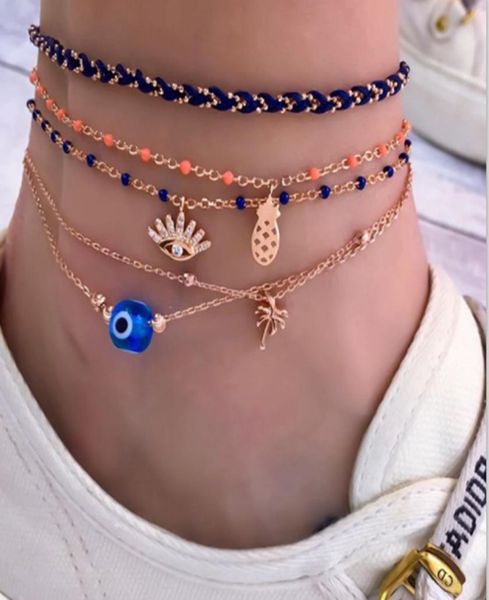 

anklets ankle bracelets multi layers anklet jewelry with eye ball flower pendant model none11506709093, Red;blue