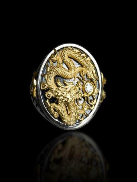 

men039s gold two tone 14k black gold plated diamond dragon pattern rings personality punk ring jewelry7612338, Silver