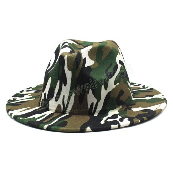 

simple capmen women new camouflage big brimmed hat fashion flat-brimmed fedora hat spring woolen jazz hats, Blue;gray